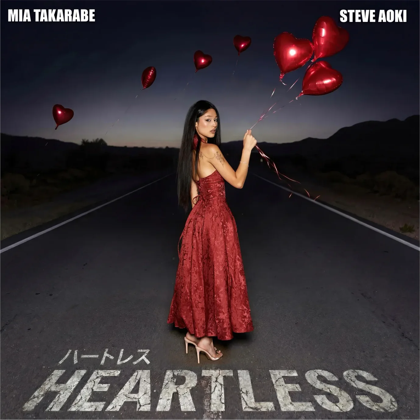 Heartless single cover, Mia Takarabe and Steve Aoki