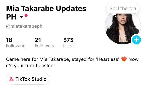 Mia Takarabe Updates PH TikTok profile